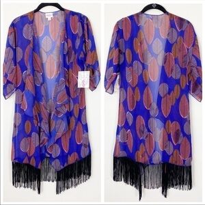 NEW NWT LULAROE Monroe Fringe Kimono Coverup Top Bohemian Beach Vaca Tropical Sm